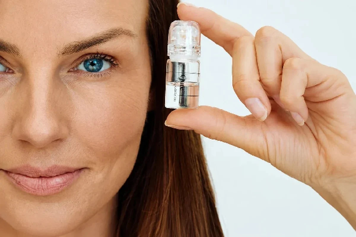 Woman holding a micro-infusion skincare vial