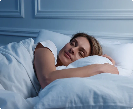 Woman sleeping peacefully in bed, for skin care, acne