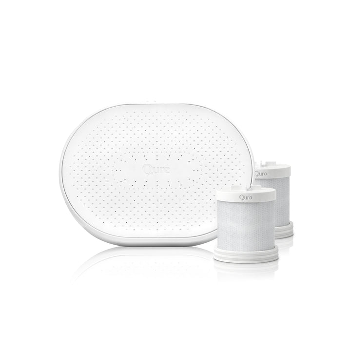 Qure white shower filter set with two replacement cartridges